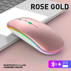 "Bluetooth & 2.4G Wireless Mouse – Rechargeable, Luminous Portable Mouse for Tablet, Phone, Computer & Laptop"