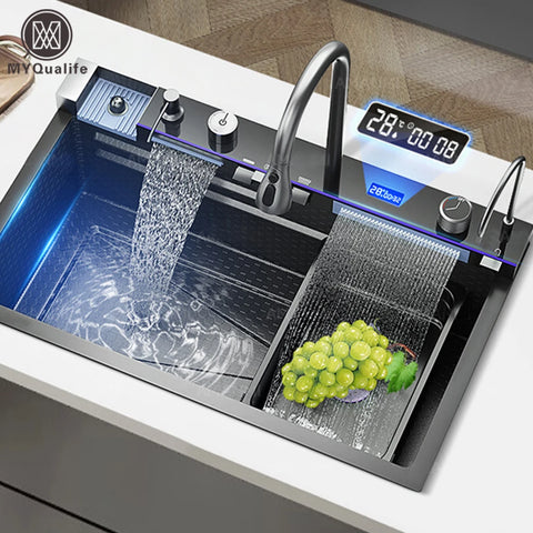 304 Stainless Steel Waterfall Kitchen Sink Set