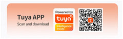 Tuya APP promotional banner with QR code and Tuya logo on a gradient background