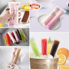 Collage of various ice pops in different flavors and settings.