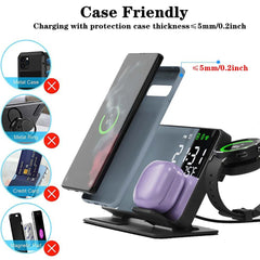 3-in-1 Wireless Charger for Samsung Galaxy Watch 6/5 Pro – Fast Charging Stand for Galaxy S24, S23, S22 with Alarm Clock