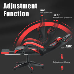 "Gaming Chair with Footrest – Ergonomic Design, Adjustable Height, Lumbar and Head Support, Reclining Backrest"