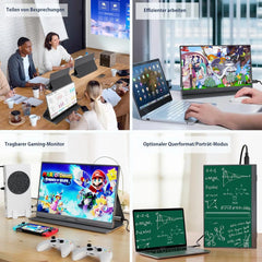 "HOESD.a 15.6'' Portable Gaming Monitor – 1080P, 300cd/m² Extended Display for Laptop, Phone, Switch, Xbox, PS4/PS5, PC, Mini PC"