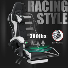 "Gaming Chair with Footrest – Ergonomic Design, Adjustable Height, Lumbar and Head Support, Reclining Backrest"