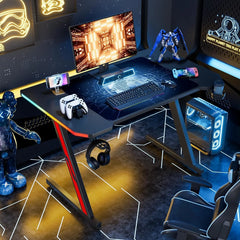 Z-Shaped Gaming Desk with Carbon Fiber Surface & Accessories