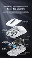 "Attack Shark X6 PAW3395 Gaming Mouse – Tri-Mode Bluetooth/2.4G/Wired, RGB, Macro Support, Magnetic Charging Base"
