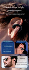 Ear clip product with text on ergonomic force positioning and benefits