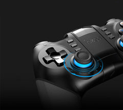 Gaming controller with joystick and buttons on a black background