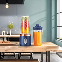 "Portable Electric Juicer – 1pc Stainless Steel Blade Fruit & Smoothie Blender, Blue/Pink, Automatic Cup Juicer for Kitchen"