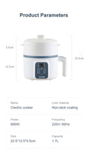Smart 1.7L Multi-Function Electric Rice Cooker – Non-Stick Pot