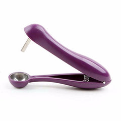 Purple and silver measuring tool on a white background