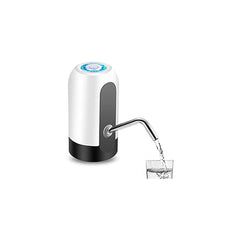 White and black water dispenser pouring water into a glass on a white background