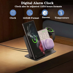 3-in-1 Wireless Charger for Samsung Galaxy Watch 6/5 Pro – Fast Charging Stand for Galaxy S24, S23, S22 with Alarm Clock
