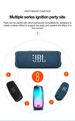JBL speaker with PartyBoost function description and product images on a white background