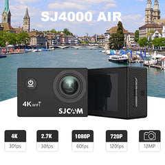SJCAM SJ4000 AIR action camera with cityscape background