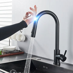 Pull-Out Sensor Black Kitchen Faucet Touch Control