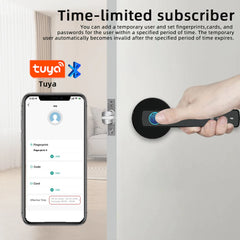 Tuya smart lock and smartphone app interface with text about time-limited subscribers.