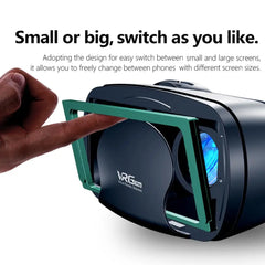 VR device with a switchable screen cover, showing a hand interacting with it.