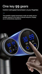 Digital display with 'One key 99 gears' text and a hand interacting with it on a black background.