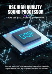 DSP chip with digital circuitry in the background, emphasizing high-quality sound processing.