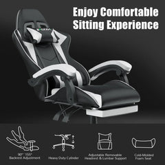 "Gaming Chair with Footrest – Ergonomic Design, Adjustable Height, Lumbar and Head Support, Reclining Backrest"
