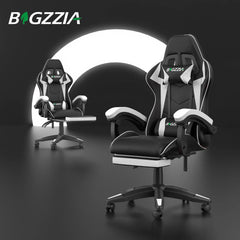 "Gaming Chair with Footrest – Ergonomic Design, Adjustable Height, Lumbar and Head Support, Reclining Backrest"