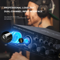 BOMGE U202 USB Audio Interface – 32-Bit/192kHz Mic Preamplifier with XLR/TS/TRS Inputs & 48V Phantom Power for PC Recording & Streaming