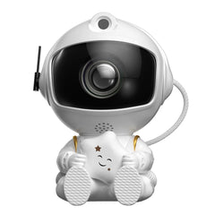 White robot toy with a camera on a white background