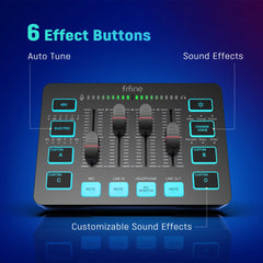 FIFINE AmpliGame SC3 Gaming Audio Mixer – 4-Channel RGB Interface with XLR Mic Input for Streaming, Podcast & Game Voice Control