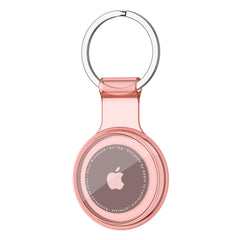 Rose gold Apple AirTag holder on a white background
