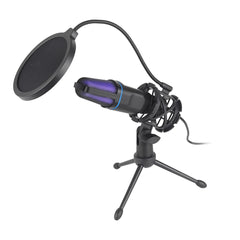 Microphone with pop filter on a white background