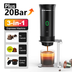 Portable 3-in-1 Electric Espresso Machine – Wireless Coffee Maker for Capsule or Ground