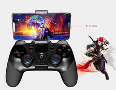 Gaming controller with smartphone displaying a game and character illustration on a white background