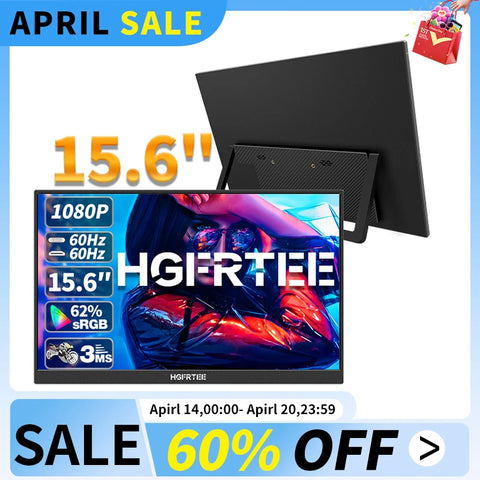 "HGFRTEE 15.6'' Portable Monitor – FHD IPS Second Screen with Type-C & HDMI for Laptop, Gaming, and Extended Display"