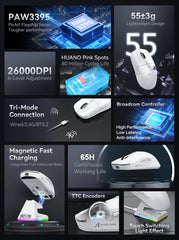 "Attack Shark X6 PAW3395 Gaming Mouse – Tri-Mode Bluetooth/2.4G/Wired, RGB, Macro Support, Magnetic Charging Base"