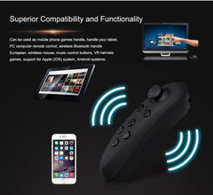 Black wireless controller with smartphone and tablet on a dark background, highlighting compatibility and functionality.