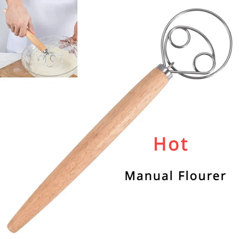 Stainless Steel Bread Dough Hand Mixer With Wooden Handle
