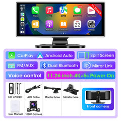 11.26" 4K Dash Cam with Carplay & Android Auto