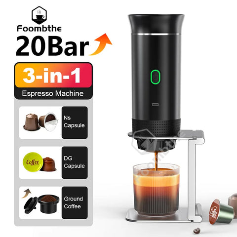 Portable 3-in-1 Electric Espresso Machine – Wireless Coffee Maker for Capsule or Ground