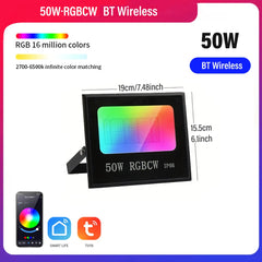 "Outdoor Smart RGBCW Floodlight – 16 Million Colors, Adjustable Color Temperature, Wi-Fi & Wireless Control for Patio Lighting"