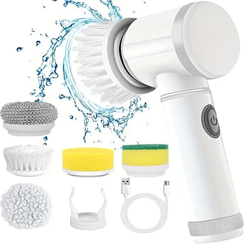Electric Spin Scrubber with 5 Replaceable Brush Heads