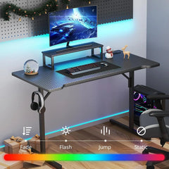 55" LED Gaming Desk with Power Outlets & Monitor Stand