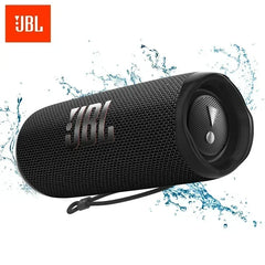 Black JBL speaker with water splashes on a white background