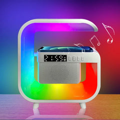 Multicolored portable speaker with a colorful gradient background