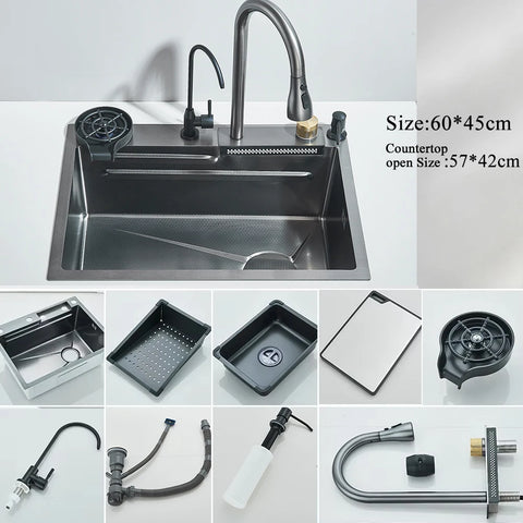 304 Stainless Steel Waterfall Kitchen Sink Set
