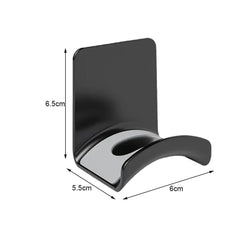 Black phone stand with dimensions labeled on a white background