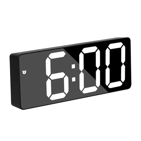 "Curved Mirror LED Alarm Clock with Temperature Display"