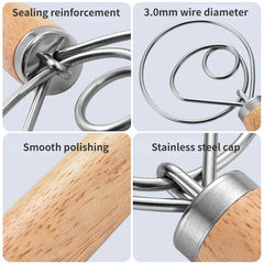 Stainless Steel Bread Dough Hand Mixer With Wooden Handle