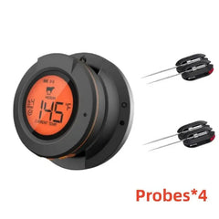 Digital meat thermometer with four probes on a white background