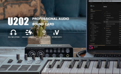 BOMGE U202 USB Audio Interface – 32-Bit/192kHz Mic Preamplifier with XLR/TS/TRS Inputs & 48V Phantom Power for PC Recording & Streaming